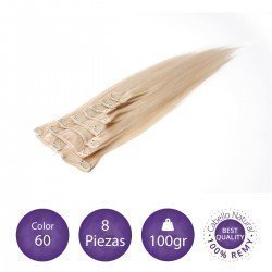 Color 60 rubio platino - Extensiones clip lisas 8 piezas 100gr