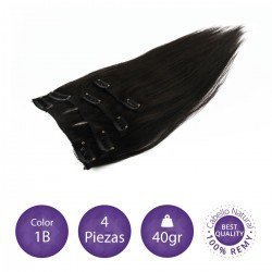 Color 1B Negro Intermedio - Extensiones clip lisas 4 piezas 40gr