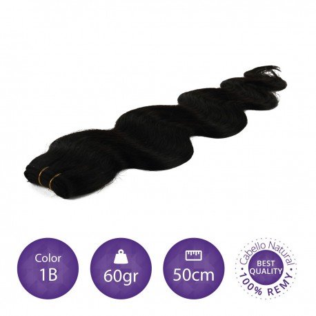Color 1 negro - Cabello cosido ondulado 60gr 50cm largo