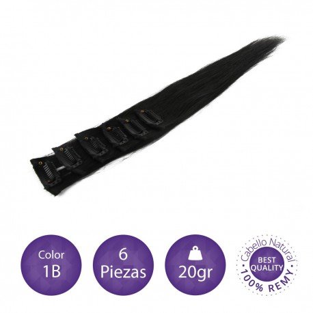 Color 1B negro intermedio - Extensiones clip lisas 6 piezas 20gr