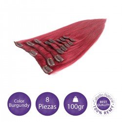 Color Burgundy - Extensiones clip lisas 8 piezas 100gr