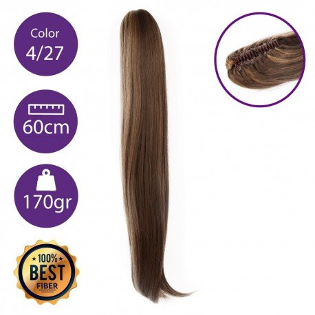 Coletero de fibra resistente al calor, cabello liso  60 cm largo 170gr COLOR 4/27 ( Castaño/ Rubio Dorado )