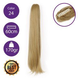 Coletero de fibra resistente al calor, cabello liso  60 cm largo 170gr COLOR 24 ( Rubio CLaro Dorado )