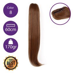 Coletero de fibra resistente al calor, cabello liso  60 cm largo 170gr COLOR 8 (Rubio Medio Dorado)