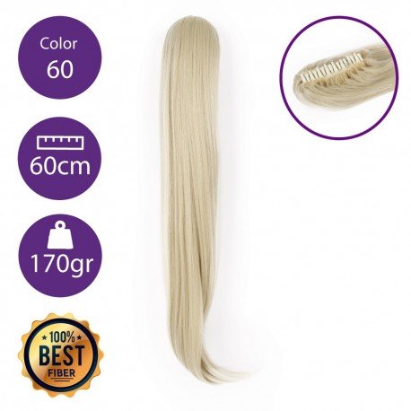 Coletero de fibra resistente al calor, cabello liso  60 cm largo 170gr COLOR 60 (Rubio Platino)